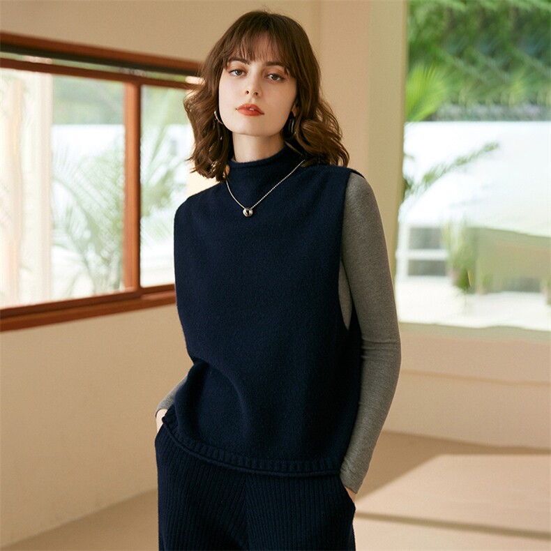 2025夏秋新款羊绒衫女100山羊绒半高领纯色针织马甲背心坎肩内搭,女装马甲,绒歆坊