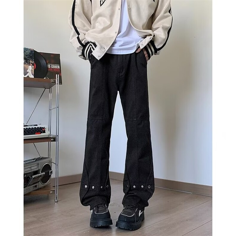 美式复古vintage直筒微喇裤男复古潮流设计感排扣牛仔裤NG133-p42,男装牛仔裤,星座1008