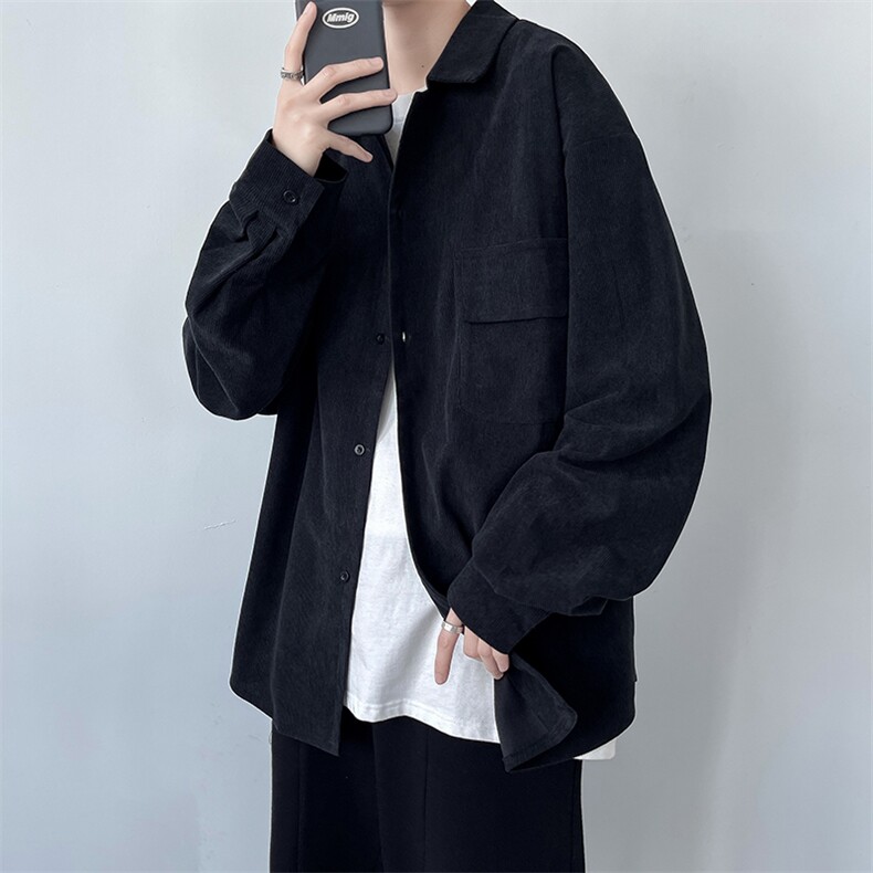 现货港风宽松纯色长袖衬衫男KD557-P45,男装衬衫,电商D312-1