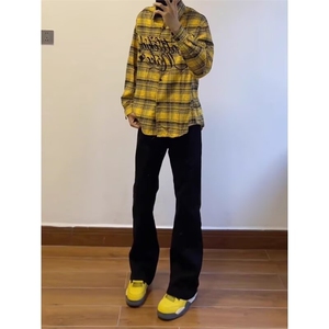 W10215-P38 网图现货 黑色牛仔裤显瘦修身直筒窄版弯刀微喇裤图片