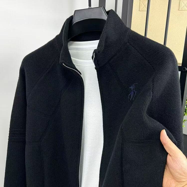 W10856-P73网图现货美式重磅刺绣开衫毛衣宽松双拉链针织外外套,男装针织衫/毛衣,星座1608