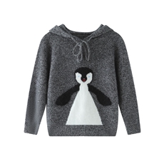 可爱小企鹅图案羊绒儿童连帽毛衣柔软舒适保暖时尚，童装毛衣，宛庄羊绒