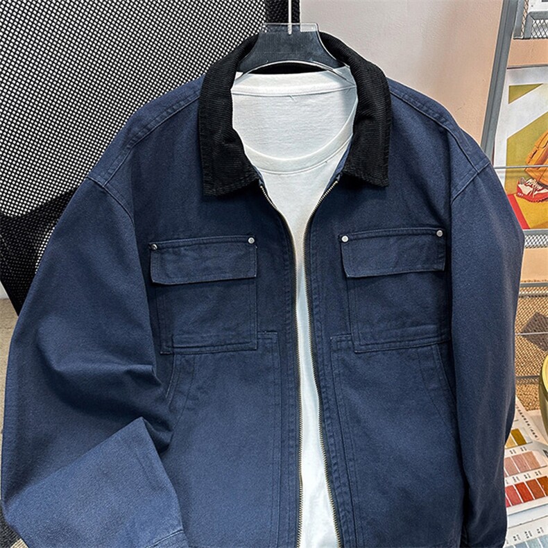 26春装高品质老钱风翻领牛仔夹克男女美式潮牌工装风宽松复古外套,男装夹克,电商A443