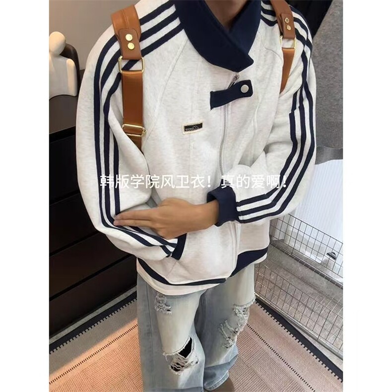 网图三条杠立领卫衣外套男美式棒球服学院风运动夹克WY6798-特P53,男装夹克,星座1007（原301D）