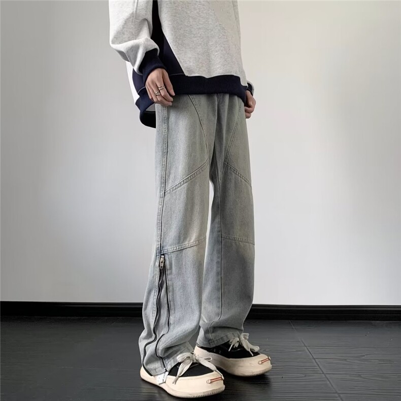 美式高街牛仔裤男韩版潮裤脚拉链个性2024冬季ins长裤RK1279-P50,男装牛仔裤,星座412-3