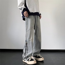 美式高街牛仔裤男韩版潮裤脚拉链个性2024冬季ins长裤RK1279-P50，男装牛仔裤，星座412-3
