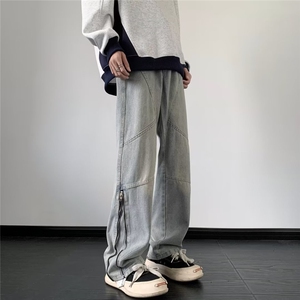 美式高街牛仔裤男韩版潮裤脚拉链个性2024冬季ins长裤RK1279-P50图片