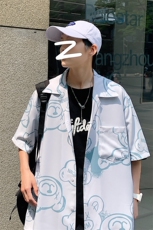 1港风休闲情侣大码短袖衬衫男潮帅气半袖衬衣男士寸衫DCS766P40控，男装衬衫，星座226-2