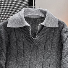 2025秋冬新款开衫毛衣美式复古休闲慵懒风V领针织衫男纯色外套，男装针织衫/毛衣，星座601-1