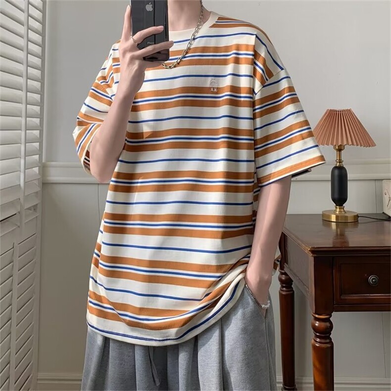 短袖t恤男夏季潮牌潮流条纹上衣圆领运动青年情侣衣服AT577-p35,男装T恤,星座1008