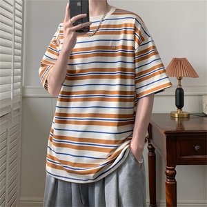 短袖t恤男夏季潮牌潮流条纹上衣圆领运动青年情侣衣服AT577-p35,遮雨棚怎么搭配衣服图片