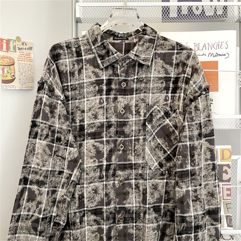 秋季新款港风日系复古高质量扎染全棉翻领长袖衬衫男潮ZC766-P55,男装衬衫,星座313A(原308A-2)