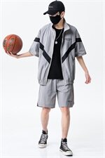 夏季新款运动服套装男薄款立领防晒衣休闲两件套DS774T，男装休闲裤，电商A102