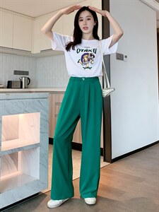 短袖套装女2022夏季新款印花T恤透气宽松简约气质西装长裤白搭图片
