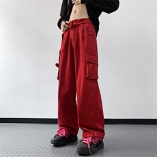 美式复古街头红色工装裤男女高街设计感阔腿休闲裤子GK66-P55，男装休闲裤，星座1109-3