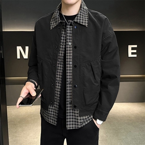 淘系男士高端格子拼接假两件工装夹克外套A329-JK2416-P90图片