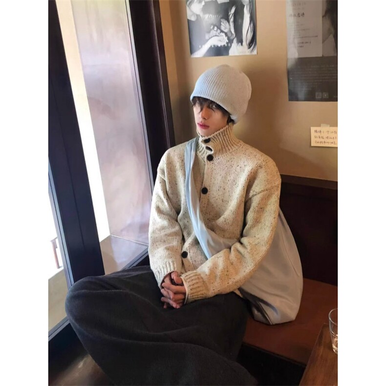AA2223P85花纱开衫粗针高领毛衣氛围感老钱秋冬搭配，男装针织衫/毛衣，电商B323A