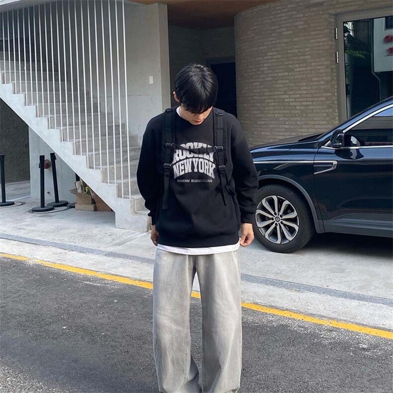 韩风春季新款圆领宽松套头无帽卫衣男W3102-特P35 控49 现货图片