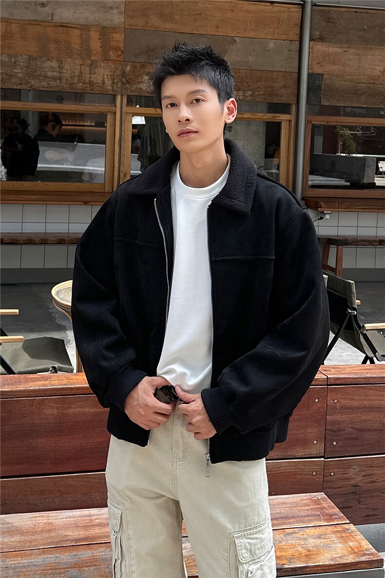 双拉链麂皮绒夹克外套秋冬短款毛领冬季加厚A236-JK612-P160,男装夹克,电商A236