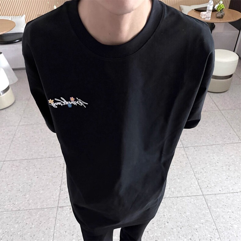 万针全刺绣工艺抖音得物高品质260克重磅纯棉双纱美式高街短袖T恤,男装T恤,电商A486
