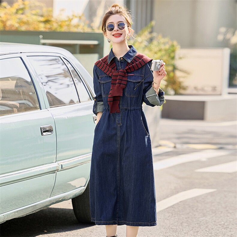 春季超好看披肩牛仔连衣裙长袖女款2025年新款时髦潮流高级感裙子,女装连衣裙,E百度