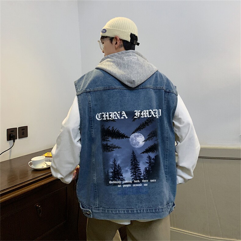 牛仔马甲背心男士秋季美式高街潮牌ins外套宽松休闲马夹MJ131-P68，男装背心/马甲，星座1103-3