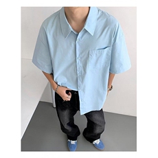 日系夏季五分短袖衬衫宽松休闲百搭纯色简约男衬衣CK218P36，男装T恤，星座1013-1