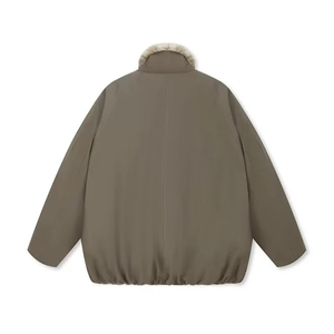 网图 拼接毛边立领派克棉服宽松冬季保暖棉衣P95图片