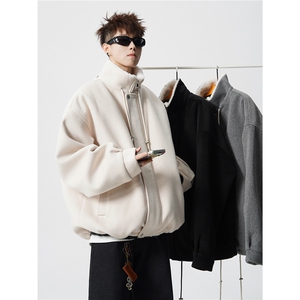 抽绳立领呢子羊羔绒内胆棉衣宽松加厚保暖抗寒棉服A170-N65-P125,125斤158胖女孩穿搭图片