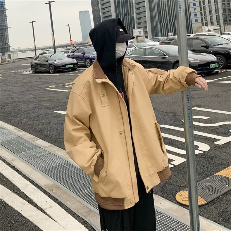秋日系复古刺绣设计工装外套男女生翻领拼色拼接夹克衫JW139,男装夹克,星座1116A-1（原606A）