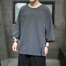 2025夏季风男装棉麻短袖t恤男宽松大码上衣QT6008-1/T063-P60，男装T恤，电商A008