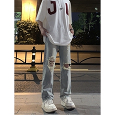 B221美式ins高街暗黑系小众拉链直筒牛仔裤LK23073-P65控88，男装牛仔裤，电商B221