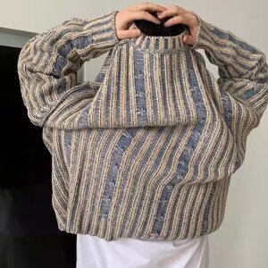 韩系秋冬穿搭cleanfit男生高级感毛衣秋复古撞色圆领休闲图片