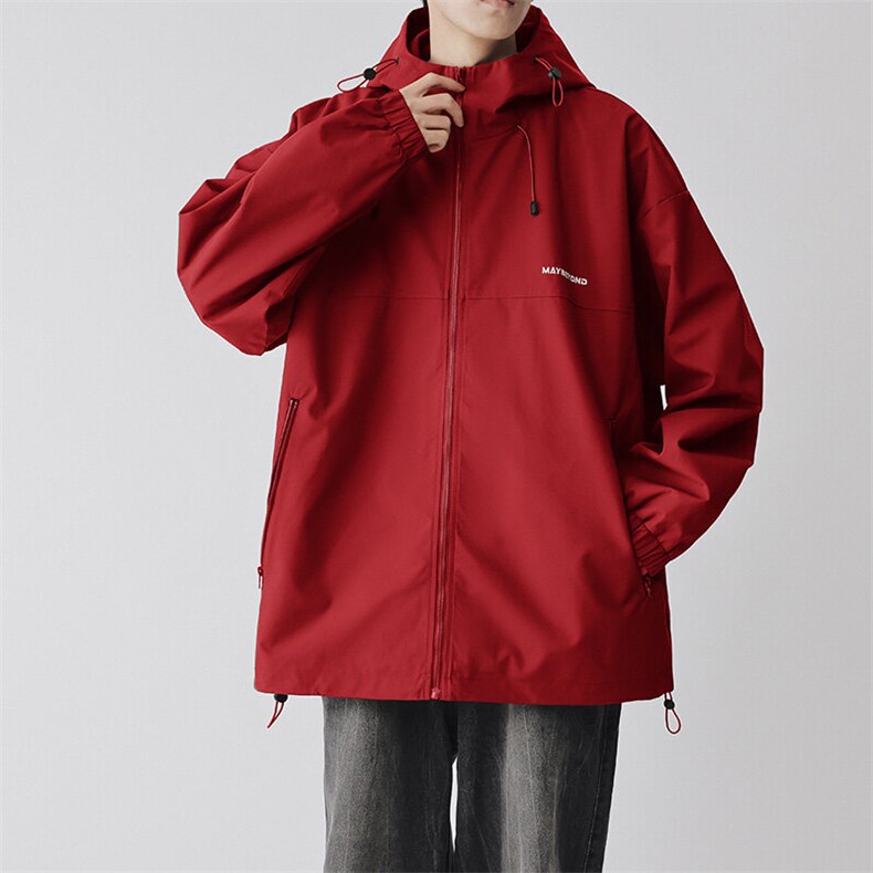 冲锋衣连帽夹克男宽松落肩纯色上衣外套DSA157B-JK727-P58图片