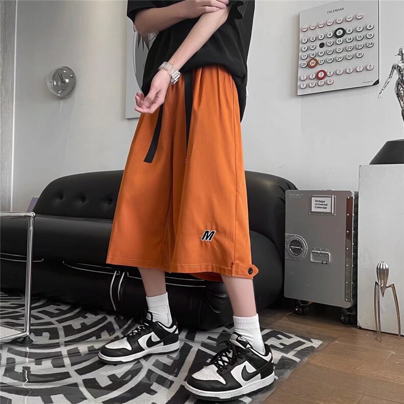夏季痞帅裤子男宽松休闲裤韩版潮流港风潮牌运动阔腿七分裤Q01P30图片