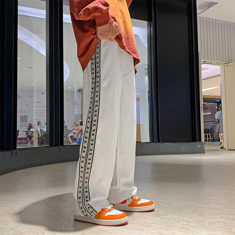 美式高街ins潮宽松华夫格直筒卫裤运动休闲长裤YSTY09-p35加绒45,男装休闲裤,星座1008