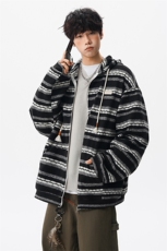 8XL-M潮情侣美式磨毛编织条纹针织衫卫衣宽松拉链外套WY30P88，男装针织衫/毛衣，电商D206-1
