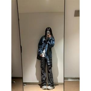 【有货】假两件牛仔外套男春秋格子衬衫拼接工装夹克JK8624LL-P85