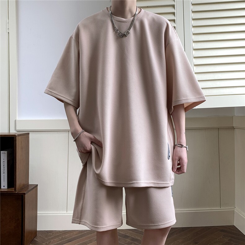 2026夏装休闲运动套装贴标休闲短裤潮男五分裤TZ707/P65杏色，男装休闲套装，电商A094