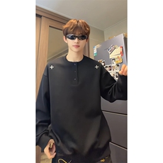 美式复古亨利领卫衣男女高级感宽松慵懒风潮流上衣W4712-特价P35，男装卫衣，电商A007