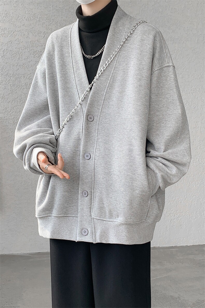 纯色开衫外套M~8XL大码高级感重磅宽松华夫格慵懒卫衣KS2101/P60,男装卫衣,电商B238