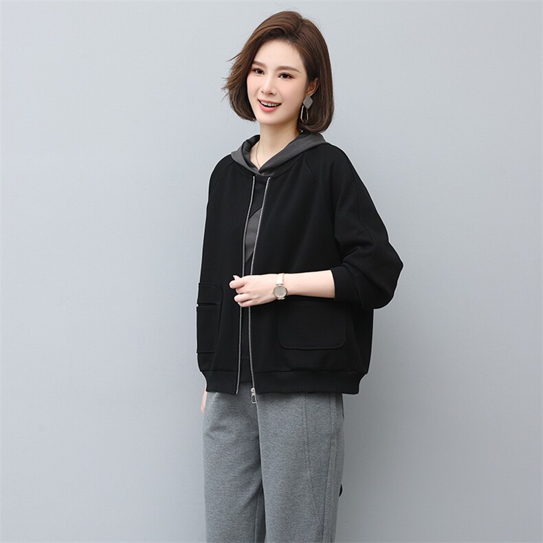 拉链卫衣外套女春秋季开春新款韩版休闲中年妈妈棒球服运动上衣厚,女装短外套,独衣靓