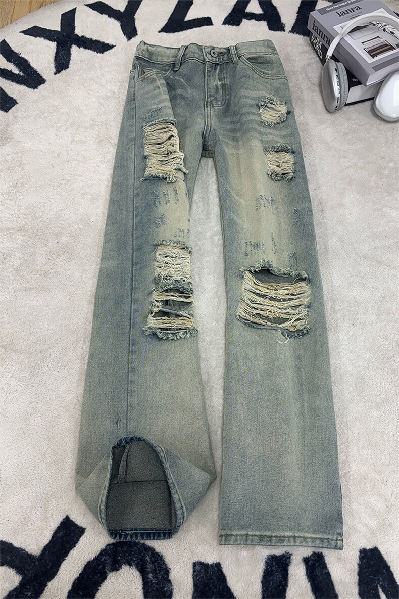 B221美式ins高街暗黑宽松直筒破洞牛仔裤LK25499-特P45控78,男装牛仔裤,电商B221