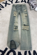 B221美式ins高街暗黑宽松直筒破洞牛仔裤LK25499-特P45控78，男装牛仔裤，电商B221