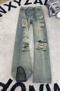 B221 美式ins高街暗黑宽松直筒破洞牛仔裤 LK25499-特P45控78图片