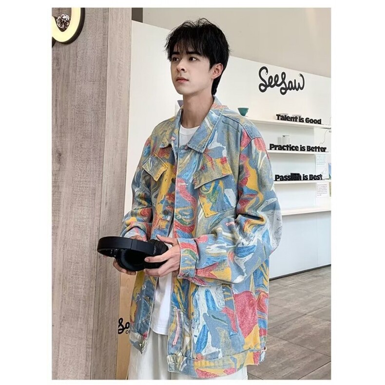 水墨涂鸦外套男春季潮牌痞帅炸街夹克美式设计感衣服219/P72,男装夹克,星座506