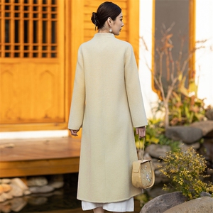 新中式国风双面羊毛大衣女2024春秋新款高端刺绣禅意汉服毛呢外套图片