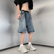 美式牛仔短裤男夏季2026新款中裤子运动休闲宽松六五分裤，男装牛仔裤，星座410-7