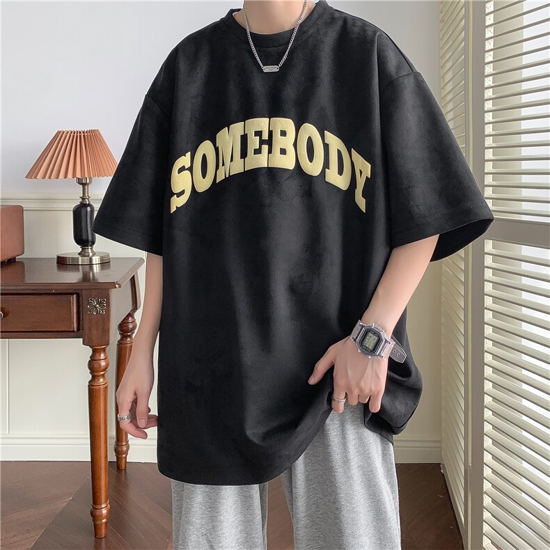 抖音品质夏季新款宽松印花麂皮绒上衣男T恤港B299-X5523-P45控59，男装T恤，电商A061-1