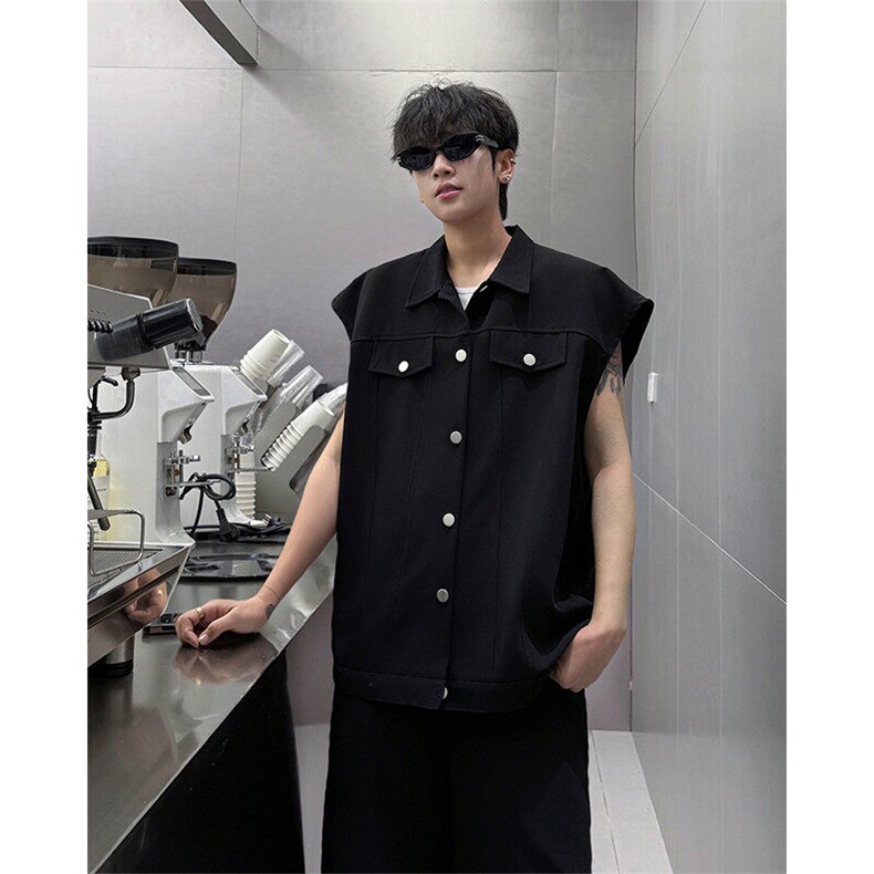 简约设计感高级廓形工装宽松坎肩马甲短裤套装马甲短袖套装P78，男装休闲套装，电商B319